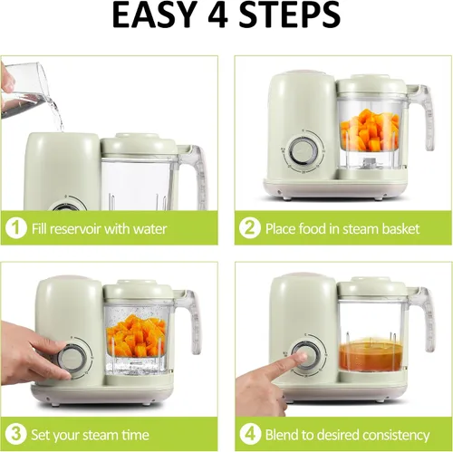 Vista 4 de AMZBABYCHEF Fabricante de Alimentos para Bebés, Procesador de Alimentos para Bebés y Vaporizador 4 en 1, Mezclador de Puré, Fabricante de Puré