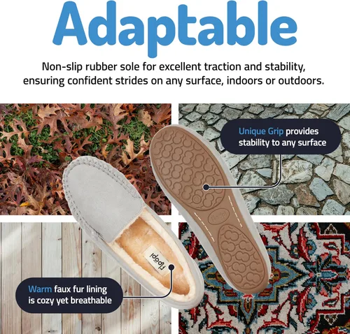 Vista 3 de Floopi Pantuflas para mujer, forro de piel sintética suave con espuma viscoelástica acogedora, pantuflas de casa para mujer con suela antideslizante