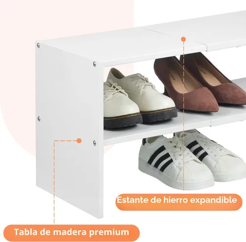Vista 8 de Organizador de zapatos blanco expandible de 2 niveles para armario, estante de almacenamiento apilable para zapatos, estantes pequeños de zapatos