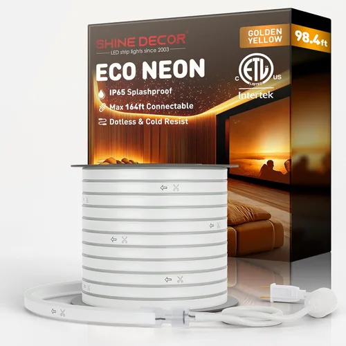 Vista 17 de Shine Decor Tira de luces LED AC 120V, cuerda de neón eco de 120 LED/m sin puntos, conectable y cortable, IP65 impermeable y resistente al clima