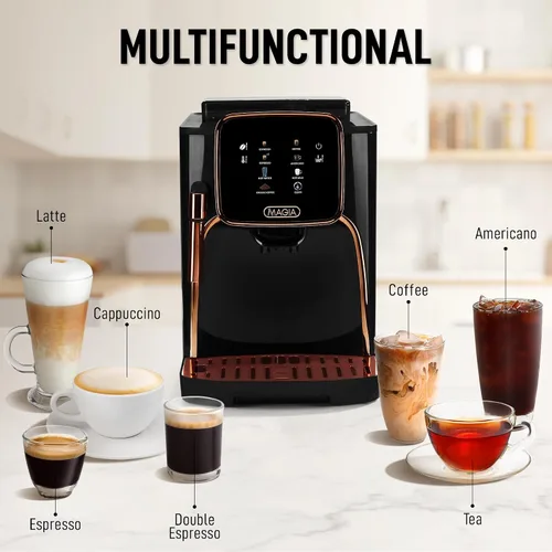 Vista 3 de Zulay Kitchen Magia - Máquina automática de café expreso, clásica, cobre negro, cafetera súper automática con molinillo integrado, varita de vapor