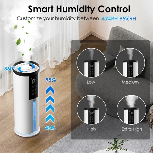 Vista 4 de Home Humidifier for Large Room, 2.11Gal Cool Mist Top Fill,120H Snow White