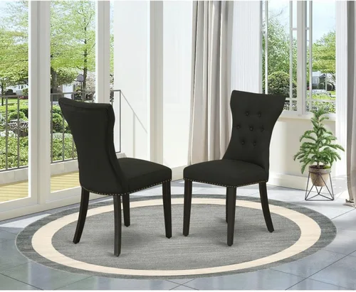 Vista 2 de East West Furniture GAP1T24 Gallatin Parsons - Juego de 2 sillas de comedor tapizadas de tela de lino negro, con botones copetudos, color negro