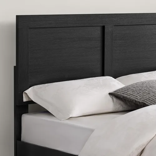 Vista 6 de KISLOT - Marco de cama de madera tamaño matrimonial con cabecera y estribo, base de colchón de plataforma de madera, muebles de dormitorio