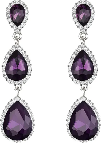 Vista 80 de EleQueen Pendientes de cristal austriaco en tono dorado para mujer, forma de pera de 2.5 pulgadas, color esmeralda