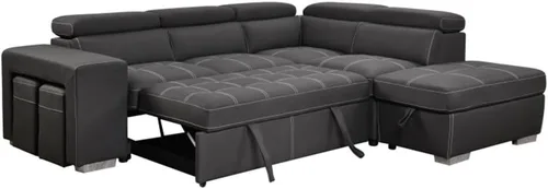 Vista 2 de Sofá modular de 105 pulgadas con reposacabezas ajustable, sofá cama modular extraíble con otomana de almacenamiento y 2 taburetes