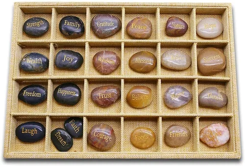 Vista 8 de BigOtters 25 piedras inspiradoras - Piedras de aliento con palabras grabadas para meditación, decoración de oficina en casa y cumpleaños, regalos