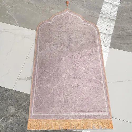 Vista 2 de Alfombra de oración musulmana simple y sólida de terciopelo en relieve, alfombra de oración turca, portátil, para hombres y mujeres, Janamaz