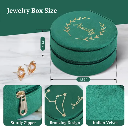 Vista 5 de Regalos de cumpleaños para mujeres, joyero de terciopelo personalizado con nombre, regalos de amistad para mujeres, amigas, caja organizadora