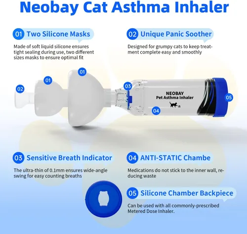 Vista 6 de Neobay Espaciador inhalador para gatos con ayuda única de entrenamiento de pánico e indicador de flujo sensible, cámara de aerosol felino para gatos