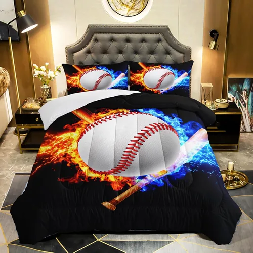 Vista 28 de QOOMO Juego de edredón de fútbol americano de 3 piezas, tamaño individual, juego de ropa de cama de fuego y agua para adolescentes, niños y niñas