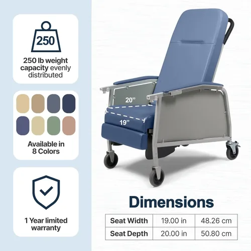 Vista 8 de Lumex Silla reclinable médica de 3 posiciones, Silla Geri reclinable con ruedas, Blue Ridge