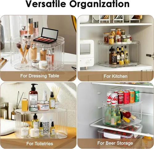 Vista 6 de Lazy Susan - Organizador para gabinete, despensa, encimera (2 niveles de 14 x 10 pulgadas, transparente, 1 paquete, rectangular)