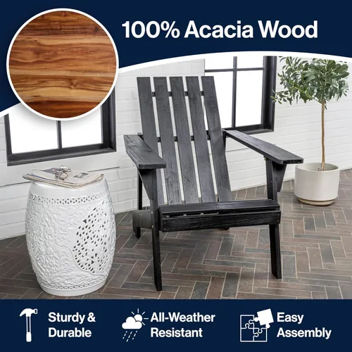 Vista 7 de JONATHAN Y Irving PAT1001D - Silla Adirondack de madera de acacia maciza, resistente a la intemperie, para jardín, terraza y hoguera, acabado negro