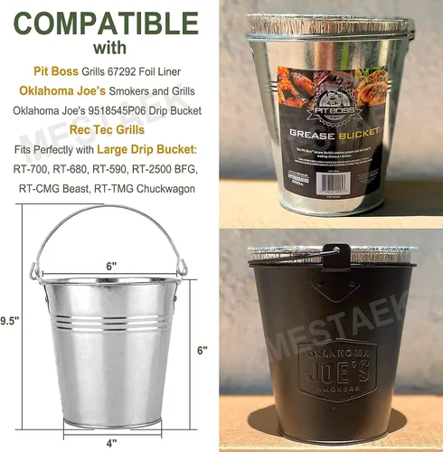 Vista 3 de Cubo de goteo para parrilla con forro de aluminio desechable, compatible con parrillas Pit Boss, Oklahoma Joe's, Rec Tec y Traeger, 6.3 x 6.0