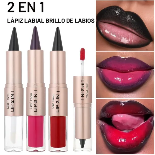 Vista 2 de BAISEN DIARY 2 en 1 doble punta mate delineador de labios y brillo de labios, lápiz combinado de labios marrón nude degradado, delineador de labios