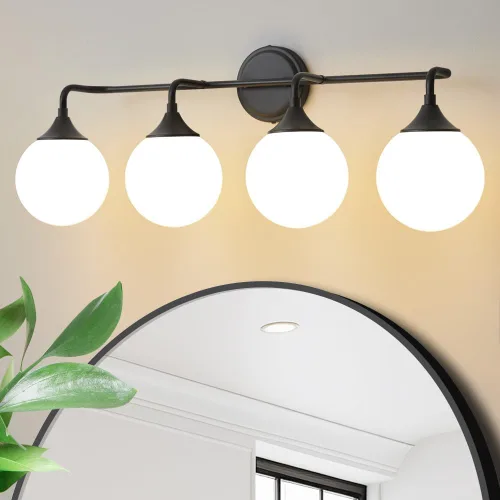 Vista 18 de Accesorios de Iluminación para Baño Negros, Iluminación Moderna de Tocador Sobre Espejo, Aplique de Pared Negro Mate Moderno de Mediados de Siglo