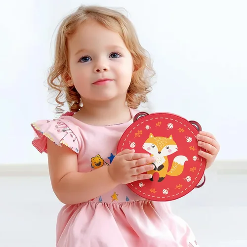 Vista 5 de Panderetas Instrumento Musical para Niños y Adultos, Pandereta de Mano de Madera de 6 Pulgadas con Cascabeles de Metal de Abedul, Instrumento