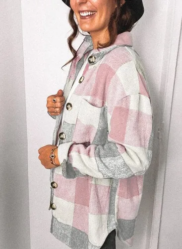 Vista 3 de SHEWIN - Camisas de franela, de manga larga, a cuadros, con solapa y botones para mujer