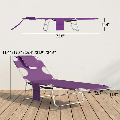 Vista 3 de Silla bronceadora con orificio facial, tumbona ajustable de 5 niveles