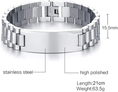 Vista 6 de Hisatan Personalized Engrave Men's Stainless Steel Chain Classic Watch Band ID Tag Identification Bracelets for Men