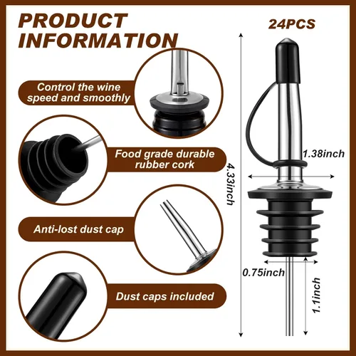 Vista 3 de Mifoci Herramienta de Barman Rimadora de Vasos de Madera de Acacia de 3 Niveles con 12 Vertedores Clásicos de Acero Inoxidable para Botellas