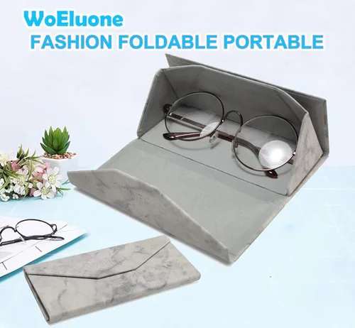 Vista 3 de WoEluone Eyeglasses Case Foldable Glasses Holder - Luxury Stylish Leather Compact Design - Magnet Closure Sunglasses Cases