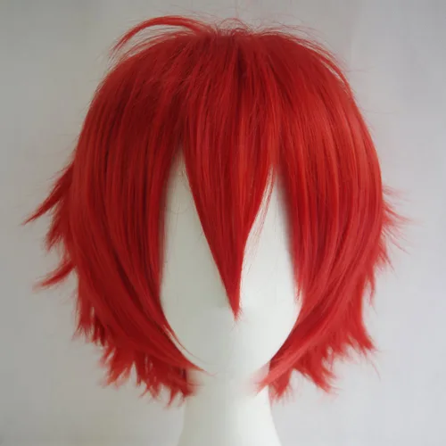 Vista 6 de Alacos Peluca unisex corta y lacia, color rojo, esponjosa, con cabeza completa, para hombres y mujeres, pelo puntiagudo, anime, fiestas
