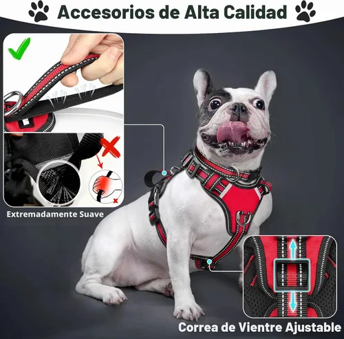 Vista 2 de WINSEE - Juego de arnés, collar y correa para mascotas, todo en uno, arnés reflectante para perros sin tirones con hebillas ajustables para Rojo
