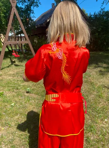 Vista 3 de Conjunto de uniforme chino de Kung Fu Master Tai Chi Dragon para niños y niñas (negro, 9-10 años)