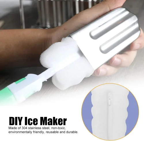 Vista 4 de Molde de paletas de acero inoxidable, moldes para paletas de hielo con estante, 55 palitos de bambú, cepillo de limpieza, 10 bolsas de burbujas (A)