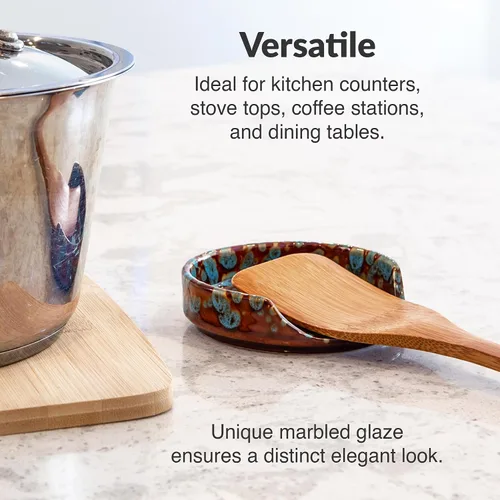 Vista 5 de Soporte de cuchara de cerámica para encimera de cocina y estufa (turquesa mármol)