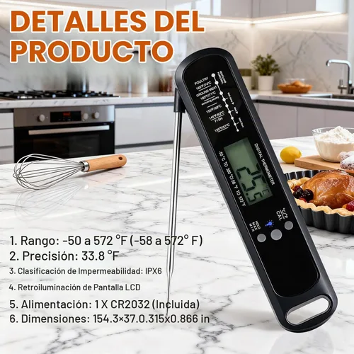 Vista 6 de Termómetro digital de carne con LED de alta precisión, impermeable IP67, termómetro de alimentos de lectura instantánea para freidora de aire