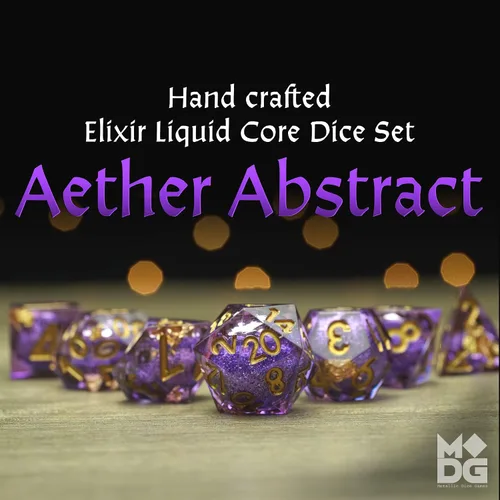 Vista 2 de FanRoll de Metallic Dice Games Aether - Juego de dados DND de núcleo líquido de elixir abstracto, juego de rol para Dungeons and Dragons