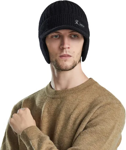 Vista 6 de Muryobao Gorro de invierno para hombre con forro polar con visera orejeras cálidas gorra de esquí