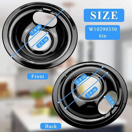 Vista 2 de APPLIANCEMATES W10290350 W10290353 - Juego de sartenes de goteo de porcelana para quemador Whirlpool, cuencos de goteo para estufas eléctricas, 4