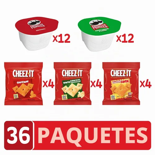 Vista 4 de Cheez-It y Pringles Paquete Variado, Aperitivos para el Almuerzo, Aperitivos para Niños, Paquete Variado (36 Unidades)