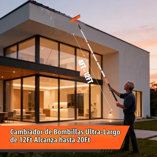 Vista 7 de Kit de cambiador de bombilla de 20 pies para techos altos con poste de Naranja