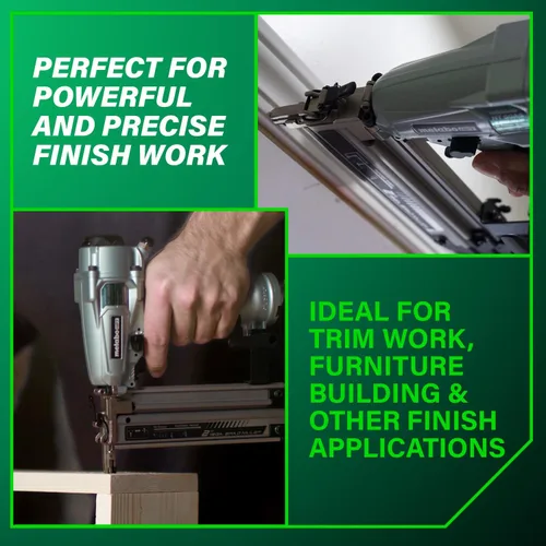 Vista 3 de Metabo HPT Clavadora Pro Brad, clavadora neumática de acabado profesional preferida por profesionales para trabajos de molduras, construcción