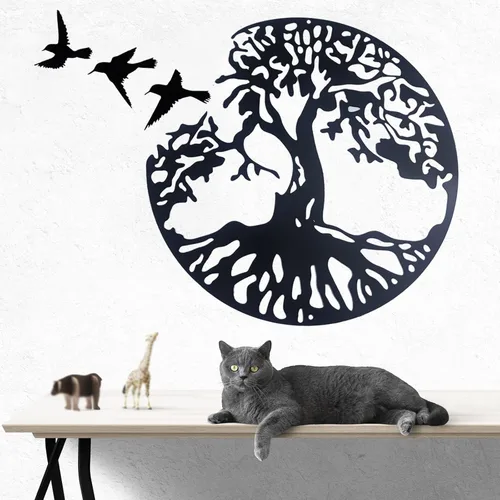 Vista 7 de Arte de pared de metal con árbol de la vida, escultura de pared de árbol genealógico, arte de pared moderno para sala de estar, jardín, oficina