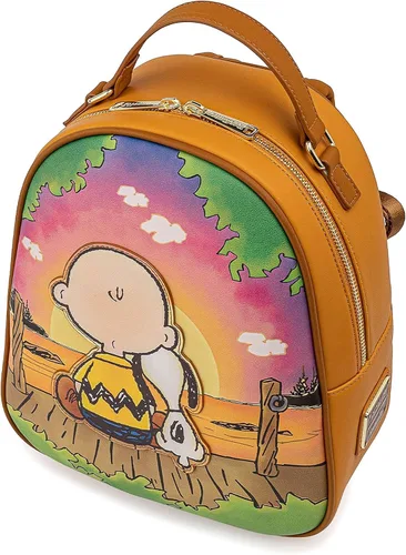 Vista 3 de Loungefly Peanuts Charlie and Snoopy Sunset - Bolso de hombro con doble correa para mujer, Multi