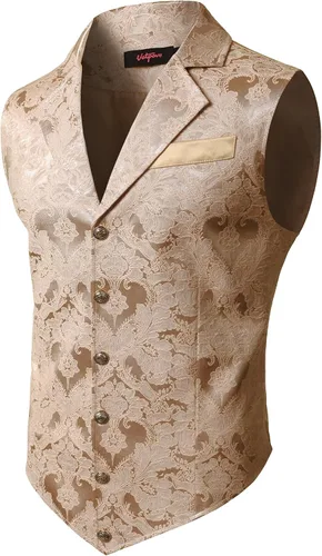 Vista 13 de VATPAVE Chaleco de traje victoriano para hombre, chaleco gótico steampunk Beige Negro
