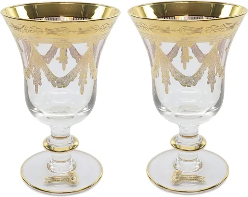 Vista 3 de Interglass Italy Juego de 2 vasos de cristal, chapados en oro de 24 quilates (copas de vino, azul)
