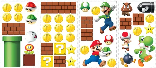 Vista 5 de RoomMates RMK2351SCS Nintendo New Super Mario Bros Adhesivos para pared de escena de construcción, multicolor
