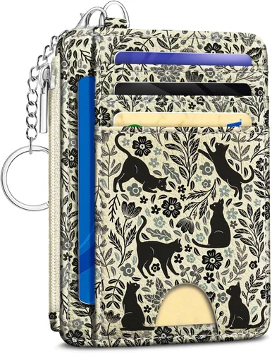 Vista 39 de Kelvoris Tarjetero pequeño para mujer, cartera delgada con bloqueo RFID, llavero con bolsillo para monedas con cremallera, bolsillo frontal