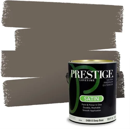 Vista 39 de PRESTIGE Pinturas Pintura Exterior e Imprimación en Uno, 1 Galón, Mate, Combinación Comparable de Sherwin Williams* Black Magic* SW6991-PCM
