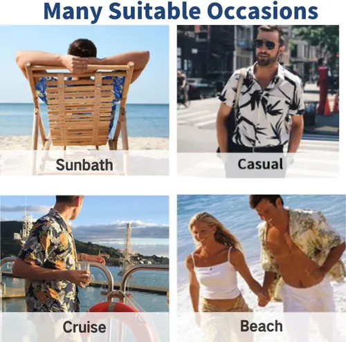 Vista 4 de SKAYS Camisas hawaianas para hombre, camisas casuales de verano con botones, trajes de playa tropicales de manga corta, camisetas de verano