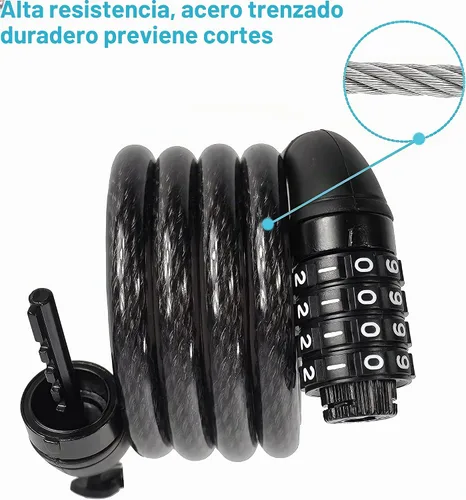 Vista 2 de Lumintrail Combinación de cable de bloqueo de bicicleta para accesorios de bicicleta, cerraduras de bicicleta de 10 pies, resistentes, antirrobo