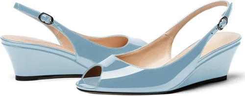 Vista 6 de WAYDERNS Zapatos de tacón bajo con hebilla de charol y punta abierta para mujer de 2 pulgadas