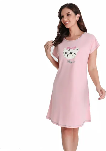 Vista 3 de ft FENTENG Camisón de cuello redondo para mujer casual manga corta algodón camisa camisa camisa camisa camisa camisa camisa camisa camisa
